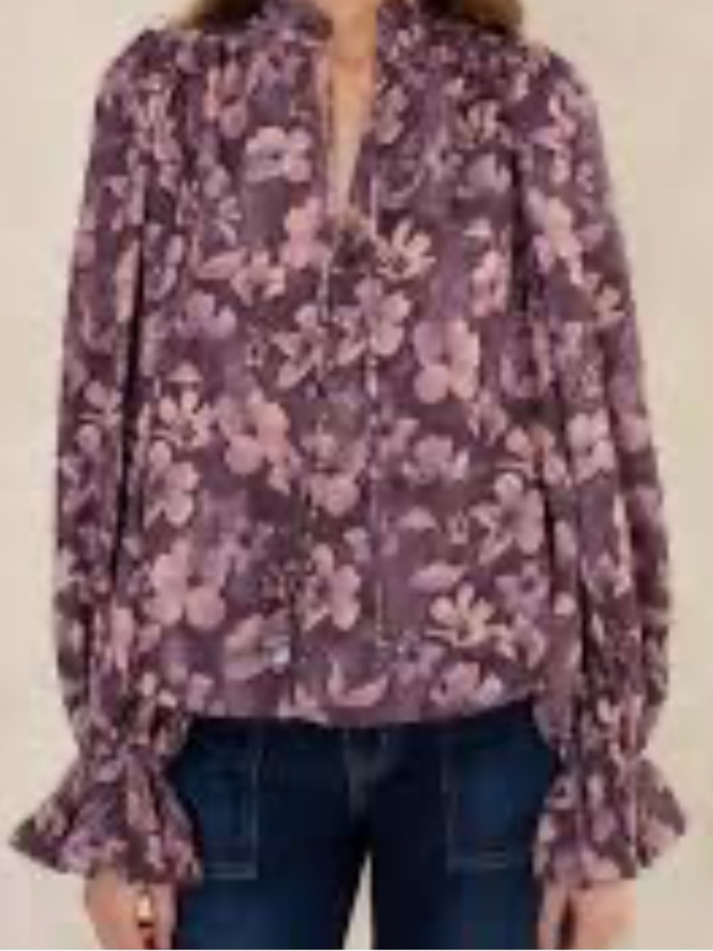 NWT Georgie Bobbi Blouse in Burgundy Floral with Tie-Neck